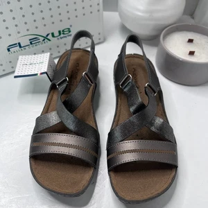 Flexus by Spring Step Lineata Strappy Sandals Pewter Women 7.5/EU 38 NWB Casual - Picture 1 of 10