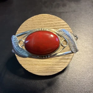 Bracciale vintage argento sterling 925 MESSICO diaspro rosso 29,53 grammi - Foto 1 di 5