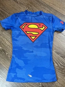 Under Armour Youth Small Superman Fitted Performance Shirt Heat Gear *Hole - Picture 1 of 7
