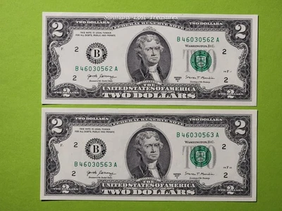 2 Consecutive 2017-A $2 Two Dollar  Federal Reserve Notes Serial #,562-563 UNC - Image 1 of 4