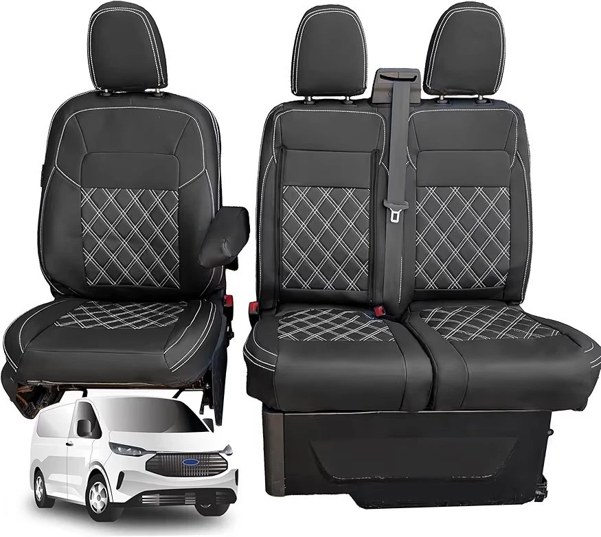 FORD TRANSIT CUSTOM SEAT COVERS 2023 2024 2025 MK2 Faux Leather Tray Zip Access  - Image 1 of 4