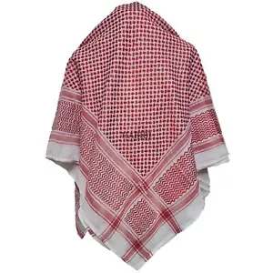Shemagh Palestinian Arab Head Scarf Wrap Arafat Keffiyeh Yashmagh White Red - Picture 1 of 1