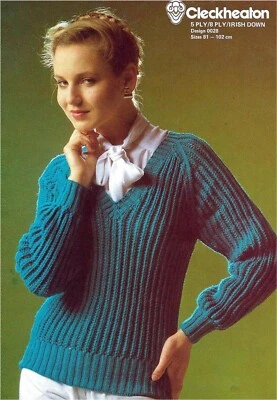 Cleckheaton Knitting Pattern Women's Irish Down Sweater 5 & 8 Ply No 0028 - image 1 of 4