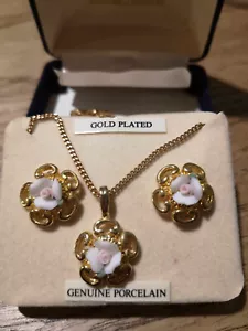 Gold plated MJ Price Jeweller Genuine porcelain necklace and earring set. - Picture 1 of 3