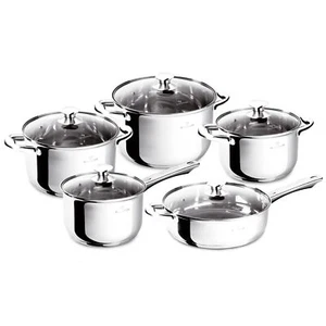 Blaumann Stainless Steel Pots Pans Induction w/ Glass Lids-10pc Cookware Set - Picture 1 of 4