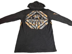 American Fighter Shirt Adult Large Black Hooded Thermal Waffle Knit Training Men - Picture 1 of 10