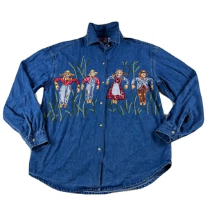 Vintage Keren Hart Damen Gr. M Denim Vogelscheuche Herbst Langarm Button Down Top - Bild 1 von 12