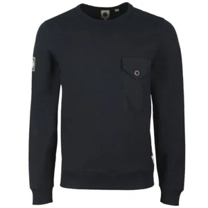 BNWT Pretty Green McAllum Woven Pocket Crew Sweatshirt RRP £75 Jumper Navy Blue - Picture 1 of 3