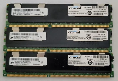 Crucial 12GB (3X4GB) 2Rx4 PC3L-10600R CT51272BB1339.36FG MT36JSZF51272PZ-1G4G1FG - Image 1 of 3