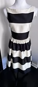Kate Spade Carolyn Silk Blend Striped Fit And Flare Dress Black Ivory 4 - Imagen 1 de 8