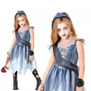 Miss Halloween Girls Fancy Dress Zombie Prom Queen Kids Childrens Costume Outfit - Picture 1 of 1