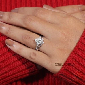2CT Pear Moissanite Bridal Engagement Ring Set 10K White Gold Curved Dainty Ring - Picture 1 of 11