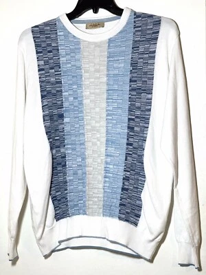 Mens Italy Cotton Blend Sweater Texture Blue Stripe Pastels /White L Montechiaro - Image 1 of 4