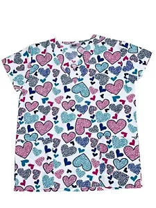 Womens Fashion Medical Nursing Scrub Print Tops Solid Water Color Hearts S - Picture 1 of 2