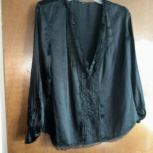 Elie Tahari transparente schwarze Bluse Gr. Large Seide - Bild 1 von 13
