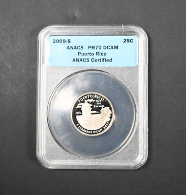 2009-S ANACS PR70 DCAM Puerto Rico Quarter 25c USA Mint Coin Uncirculated - Image 1 of 3