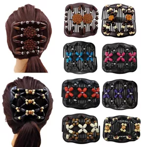 Bun Maker Stretch Elastic Hairpin Magic Hair Comb Double Comb Beaded Hair Clips - Picture 1 of 27