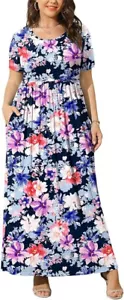 Women's Plus Size Maxi Dresses Petal Short Sleeve Casual Dress XL-5XL with Poket - Picture 1 of 5