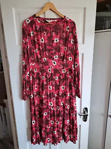 PER UNA Pink Floral Fit Flare Long Sleeve Satin Midi Dress Size 18 - Picture 1 of 8