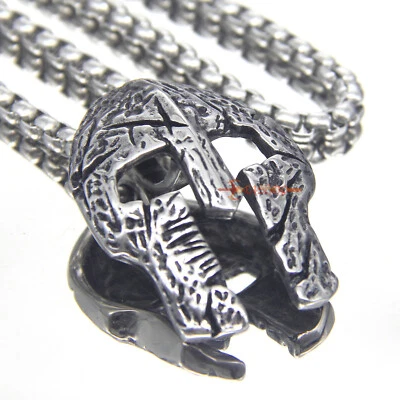 Collar colgante de acero inoxidable con máscara de gladiador romano espartano grande para hombre Foto 1 de 4