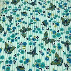 Schmetterling Stoff Baumwolle 45" breit blau Blumen Retro 4 Yards Vintage 1970er - Bild 1 von 6
