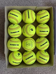New Dozen DeMarini Softballs Yellow 12” ASA A9044, F-1 Leather 375 Lbs 44 COR - Picture 1 of 5