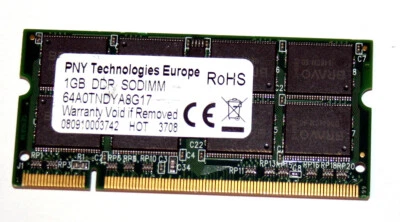 1 GB DDR-RAM 200-pin SO-DIMM PC-2700S  CL2.5  'PNY 64A0TNDYA8G17' - Photo 1/2