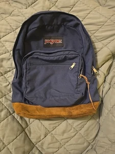 Jansport Originals Navy Blue Brown Suede Bottom School Bag Backpack 3 Pockets - Picture 1 of 14