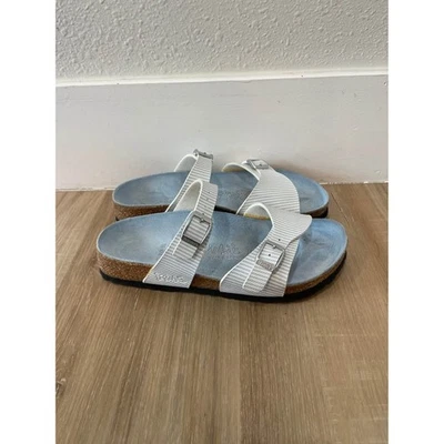 Birki's Birkenstock 蓝色白色条纹 Aziza 双带凉鞋女式 6 码 — 第 1/4 张图片