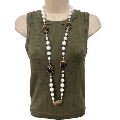 Plunder女式胚胎白色串珠金大理石石项链BOHO Statement — 第 1/4 张图片