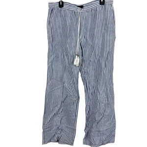 J Crew Womens Linen & Cotton Seersucker Striped Blue Pull On Pants Wide Leg sz L - Picture 1 of 17