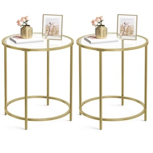VASAGLE Round Side Tables, Set of 2, Glass End Tables with Metal Frame, Gold ... - Picture 1 of 9