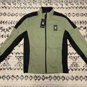 SPYDER Men's Sweater Full Zip Jacket Fleece Lined Size Small Green Athletic Knit - Picture 1 of 10