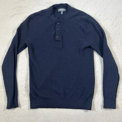 Bonobos 100% Lã Merino Extra Fina Henley Manga Longa Masculina Média Slim Fit Azul Marinho - Imagem 1 de 4