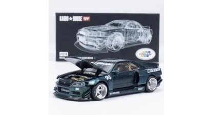 Kaido House x Mini GT #79 Nissan Skyline 1:64 GT-R R34 Greddy Green KHMG079 Foto 1 de 4