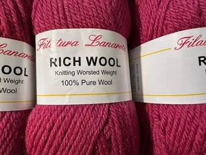 6 Skeins Filatura Lanarota Pure Wool Yarn DEEP ROSE #19, Worsted Weight, New LOT - Picture 1 of 8