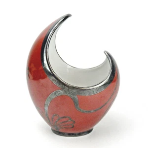 Edelstein Porzellan Vase 50er Jahre Design 1000er Silber-Overlay Vintage Retro - Picture 1 of 6