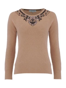 Dickins & Jones Beige Embellished Knitted Wool Mix Jumper S M L XL RRP £85  NEW - Picture 1 of 1