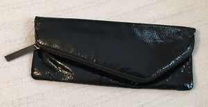 HOBO INTERNATIONAL Black Patent Leather Clutch Purse Bag-NICE