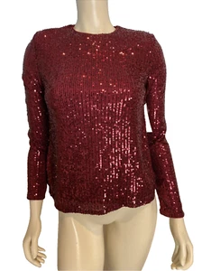 NWT Cece Dark Wine Sequined Long Sleeve Round Neck Top Lined Size XS - Picture 1 of 5