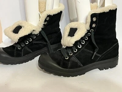 COACH Halen Hiking Shearling Boots•Women 6• Combat Black Suede Leather Hiker EXC - Image 1 of 4