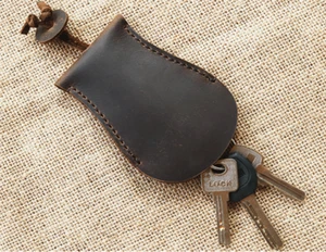 men women key chain box case holder Ring pocket cow Leather pouch bag brown 604 - Picture 1 of 6