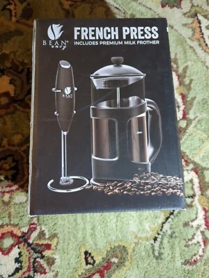 Juego de prensa francesa y espumador de leche con soporte de acero inoxidable - vidrio de 34 oz - L5 Foto 1 de 4