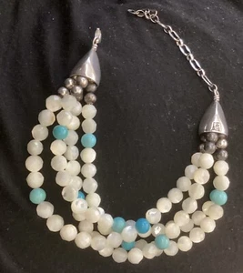 Jay King DTR Turquoise & MoP 4 Strand Beaded & Sterling Bracelet - Picture 1 of 10