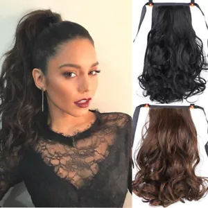 16-24" Thick 100% Human Hair Drawstring Clip in Remy Wavy Ponytail Extensions - Picture 1 of 20