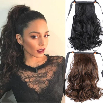 16-24" Thick 100% Human Hair Drawstring Clip in Remy Wavy Ponytail Extensions - Image 1 of 4