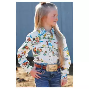 CTW3230048 Cruel Girl Girls' Long Sleeve Western Snap Shirt - Cream Print NEW - Picture 1 of 6