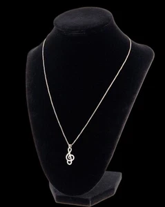 Treble Clef Pendant 925 Sterling Silver Necklace - 18" Unisex Box Chain - Italy - Picture 1 of 9