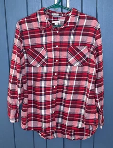 Womens Merona Red Plaid Flannel Shirt Size XXL Grunge Farm Core Rustic Chore - Picture 1 of 6