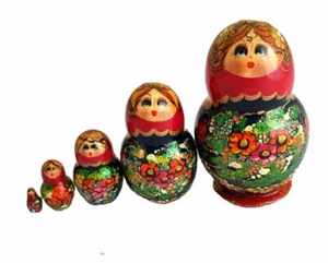 Puppen Russische Puppen Satz- Matrjoschka Handgemalt Von Poulzounova Russland - Bild 1 von 1